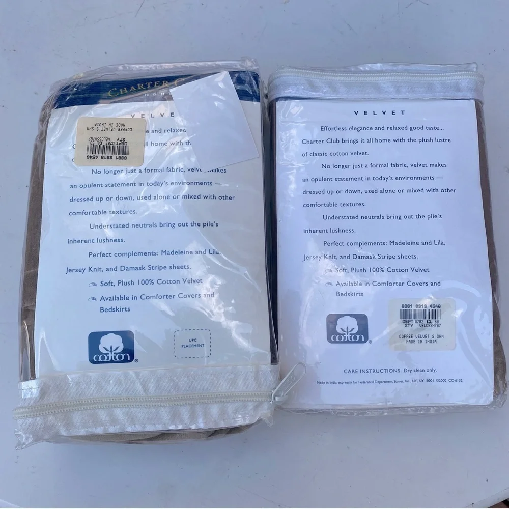 Set of 2 Charter Club Standard Coffee Velvet Sham
